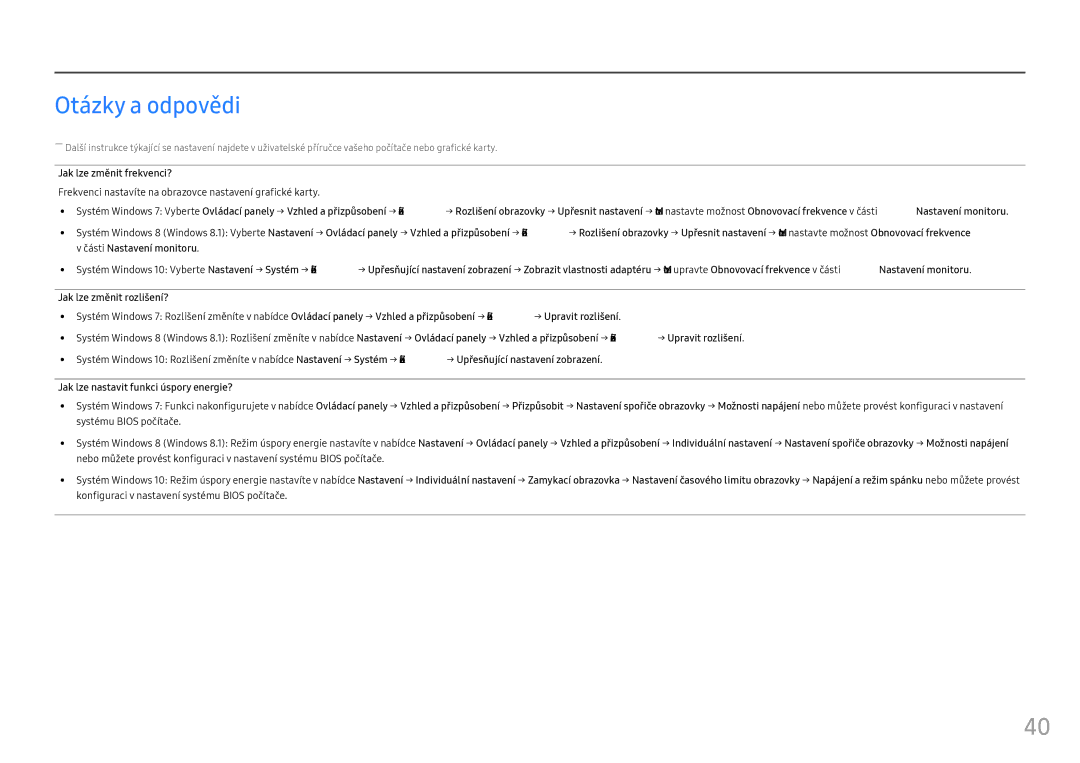 Samsung LC27FG70FQUXEN, LC24FG70FQUXEN manual Otázky a odpovědi, Jak lze změnit frekvenci? 