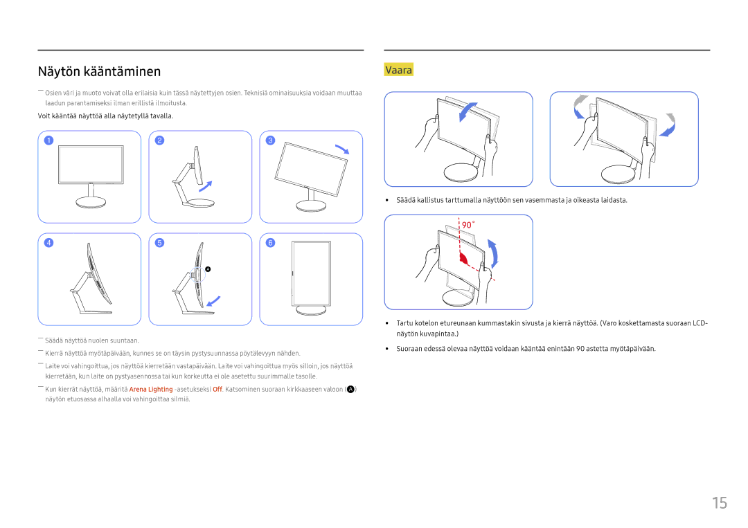 Samsung LC24FG70FQUXEN, LC27FG70FQUXEN manual Näytön kääntäminen, Vaara 