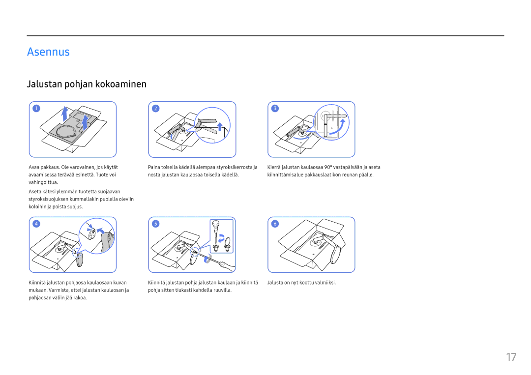 Samsung LC24FG70FQUXEN, LC27FG70FQUXEN manual Asennus, Jalustan pohjan kokoaminen 