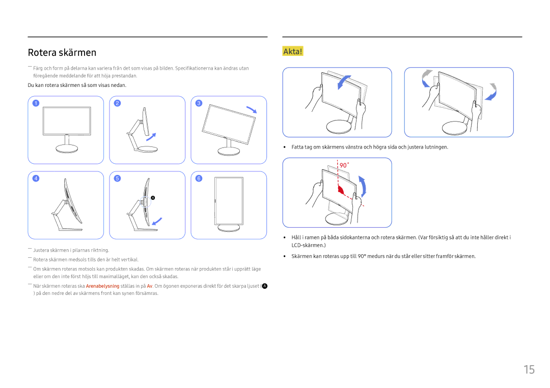 Samsung LC24FG70FQUXEN, LC27FG70FQUXEN manual Rotera skärmen, 90˚ 