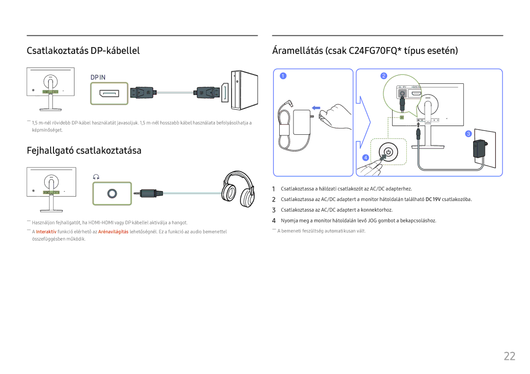 Samsung LC27FG70FQUXEN, LC24FG70FQUXEN manual Fejhallgató csatlakoztatása 