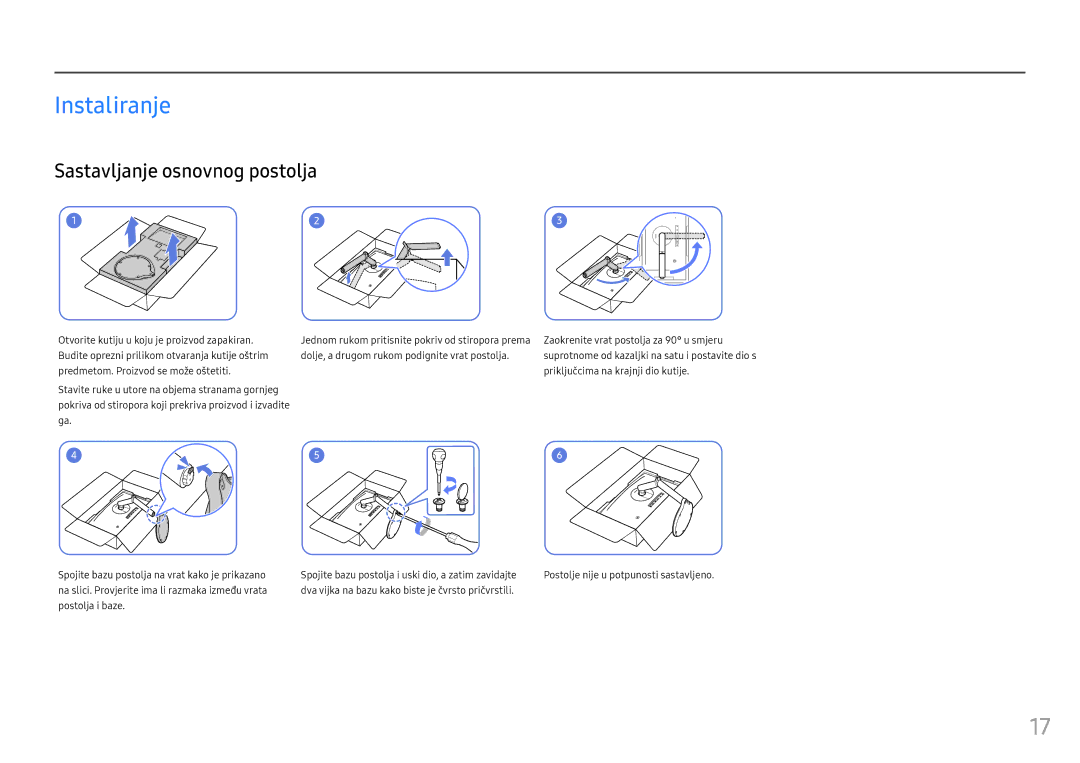 Samsung LC24FG70FQUXEN manual Instaliranje, Sastavljanje osnovnog postolja, Postolje nije u potpunosti sastavljeno 