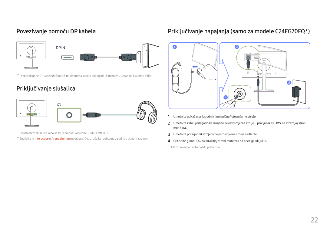 Samsung LC27FG70FQUXEN, LC24FG70FQUXEN manual Priključivanje slušalica 