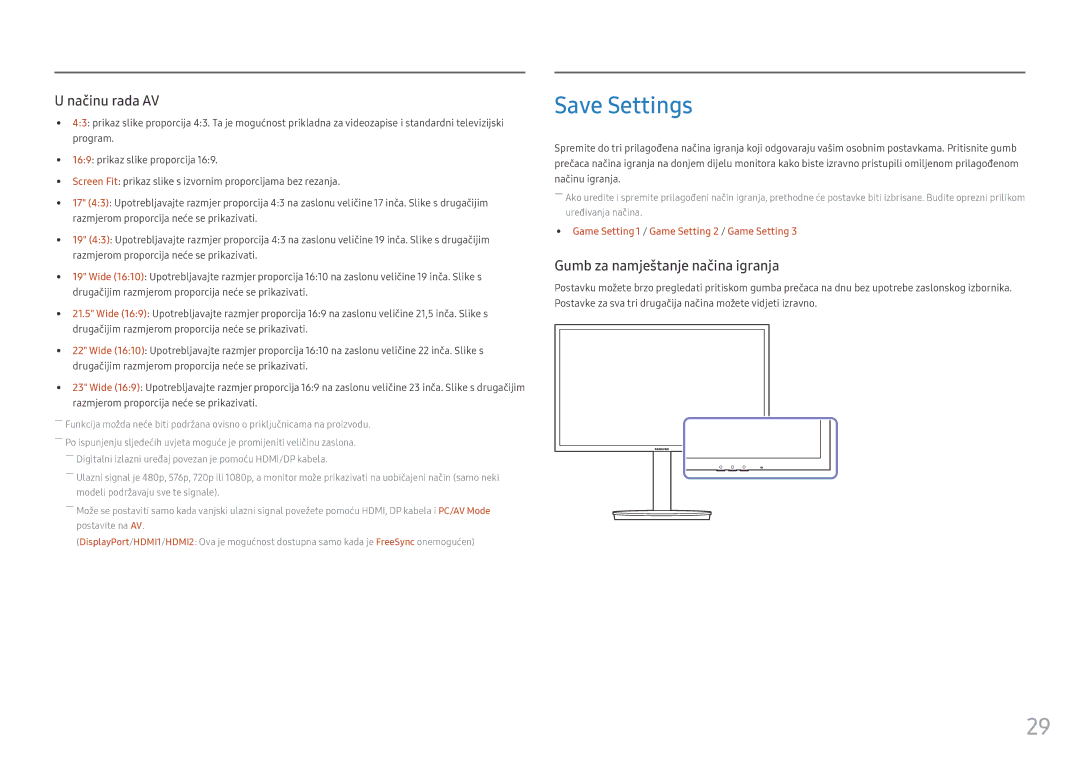 Samsung LC24FG70FQUXEN, LC27FG70FQUXEN manual Save Settings, Gumb za namještanje načina igranja 
