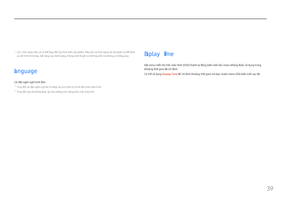 Samsung LC24FG73FQEXXV, LC27FG73FQEXXV manual Điề̀u chỉnh cài đặt OSD hiển thị̣ trên màn hình, Language, Display Time 