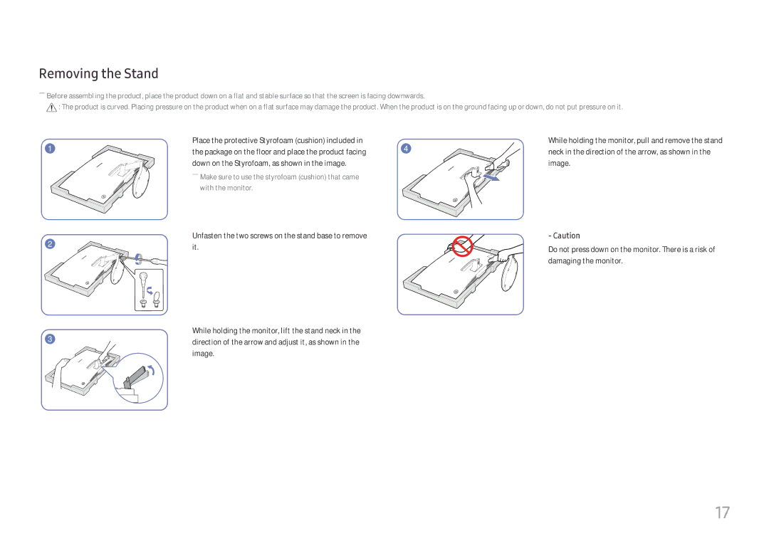 Samsung LC27H580FDEXXV, LC27H580FDUXEN, LC27H580FDIXCI, LC27H580FDMXCH manual Removing the Stand 