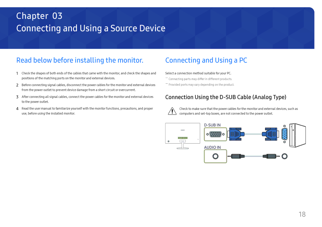 Samsung LC27H580FDIXCI, LC27H580FDUXEN manual Connecting and Using a Source Device, Read below before installing the monitor 