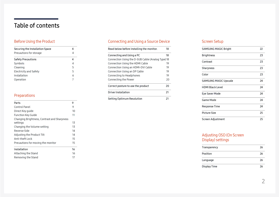 Samsung LC27H580FDIXCI, LC27H580FDUXEN, LC27H580FDEXXV, LC27H580FDMXCH manual Table of contents 