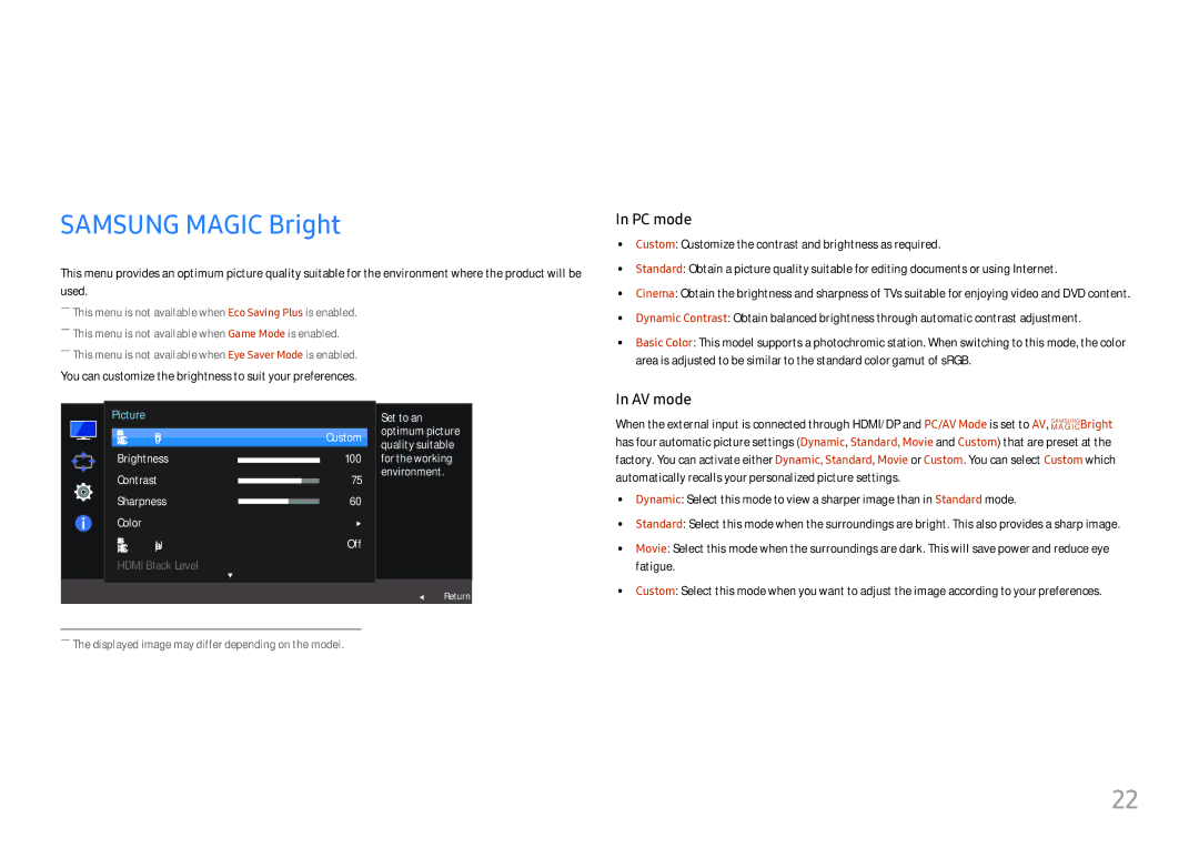 Samsung LC27H580FDIXCI, LC27H580FDUXEN, LC27H580FDEXXV, LC27H580FDMXCH manual Screen Setup, Samsung Magic Bright 