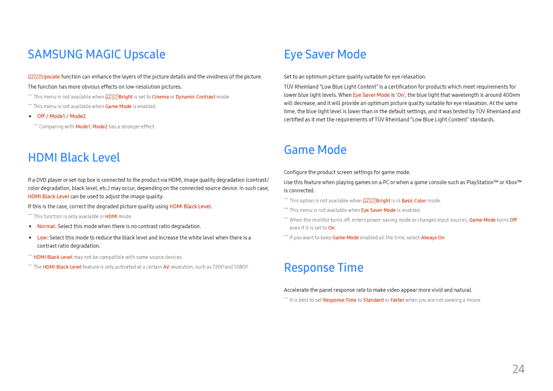 Samsung LC27H580FDUXEN, LC27H580FDEXXV Samsung Magic Upscale, Eye Saver Mode, Hdmi Black Level, Game Mode, Response Time 