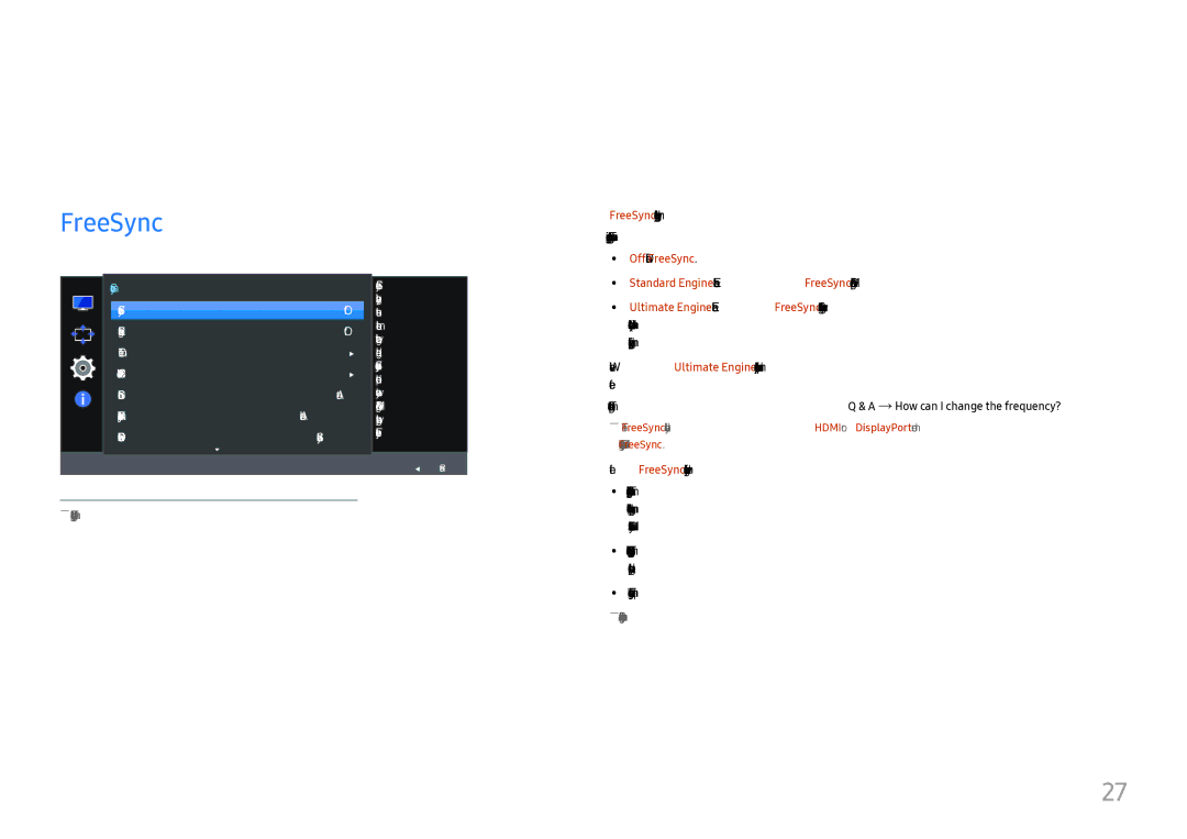 Samsung LC27H580FDMXCH, LC27H580FDUXEN, LC27H580FDEXXV, LC27H580FDIXCI manual Setup and Reset, FreeSync 