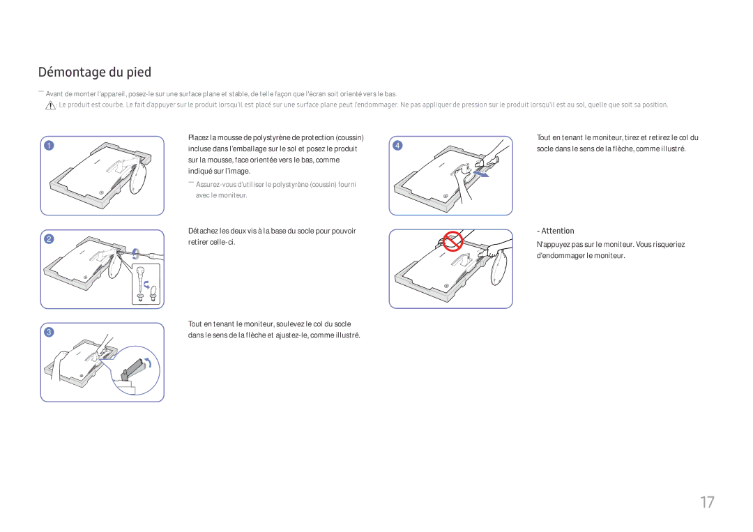 Samsung LC27H580FDUXEN manual Démontage du pied 