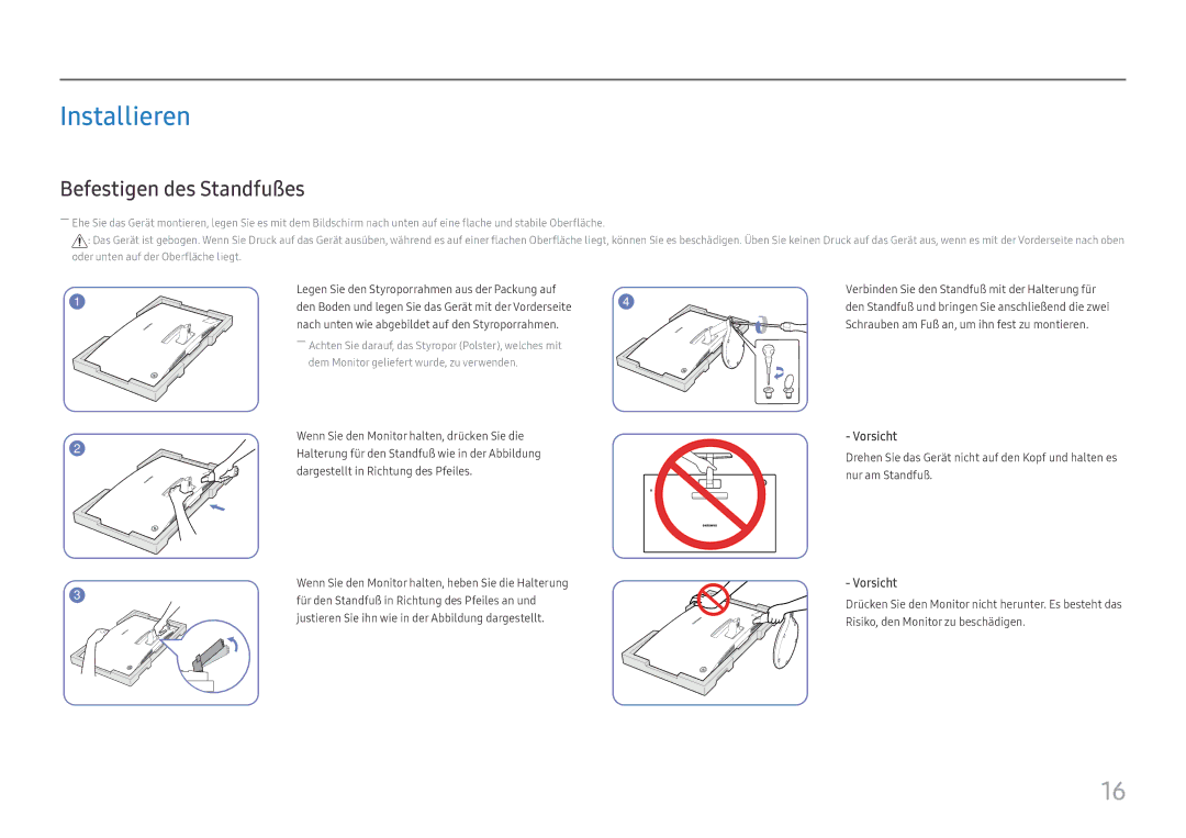 Samsung LC27H580FDUXEN manual Installieren, Befestigen des Standfußes 