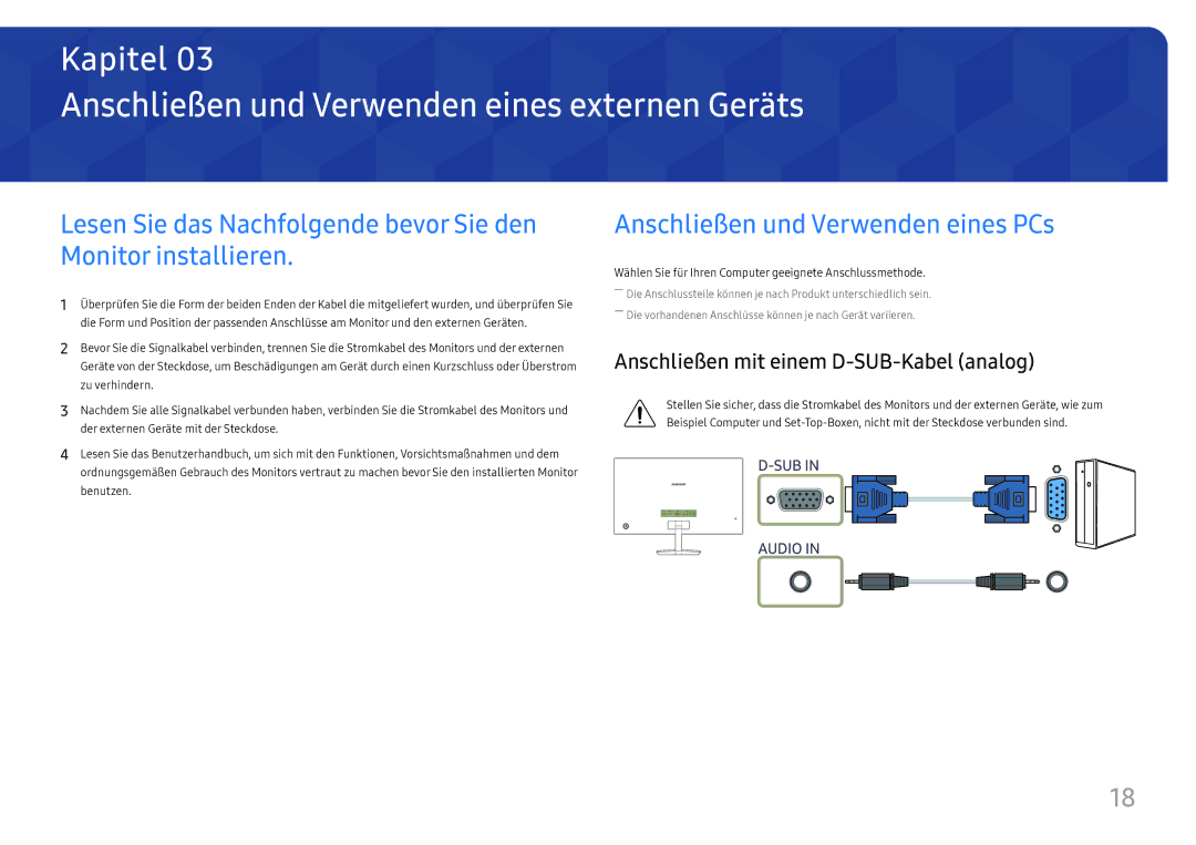 Samsung LC27H580FDUXEN manual Anschließen und Verwenden eines externen Geräts, Anschließen und Verwenden eines PCs 