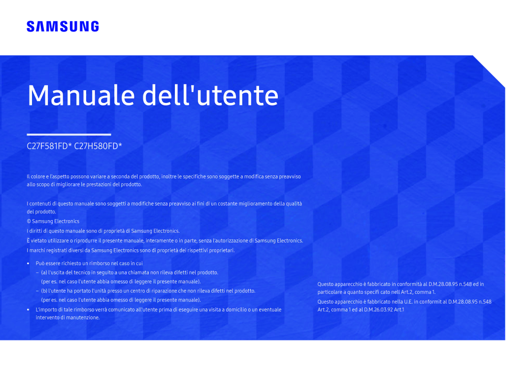 Samsung LC27H580FDUXEN manual Manuale dellutente 