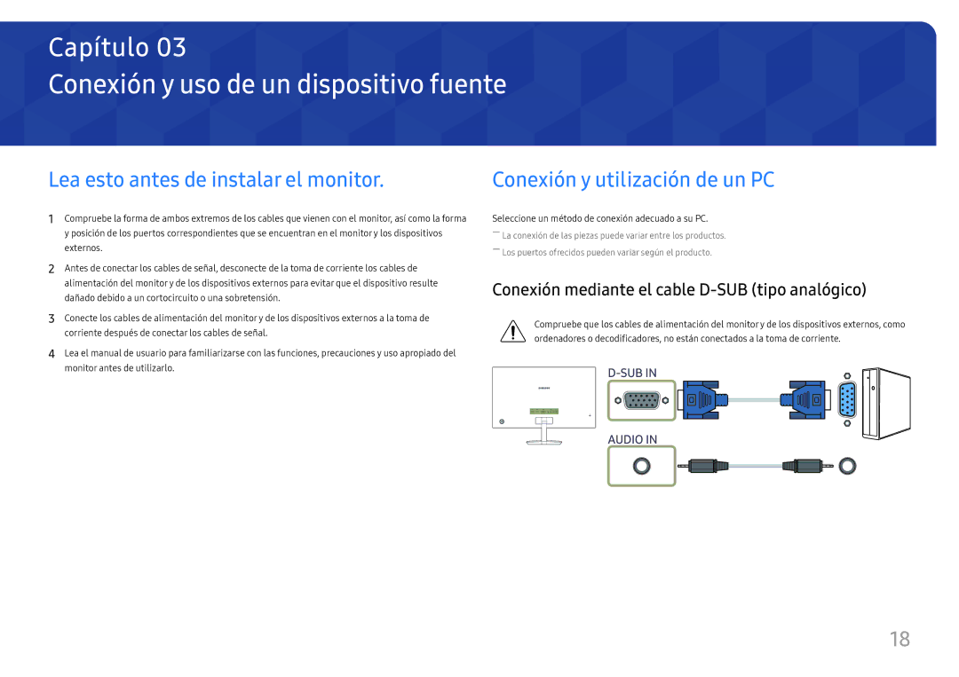 Samsung LC27H580FDUXEN manual Conexión y uso de un dispositivo fuente, Lea esto antes de instalar el monitor 