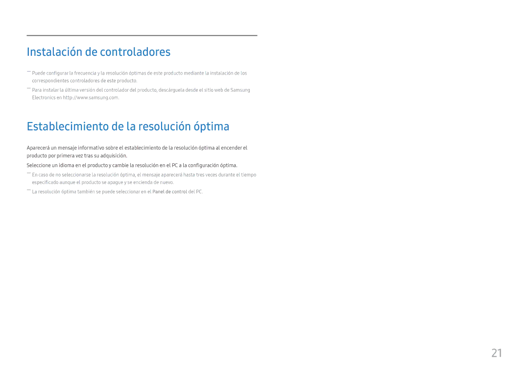 Samsung LC27H580FDUXEN manual Instalación de controladores, Establecimiento de la resolución óptima 