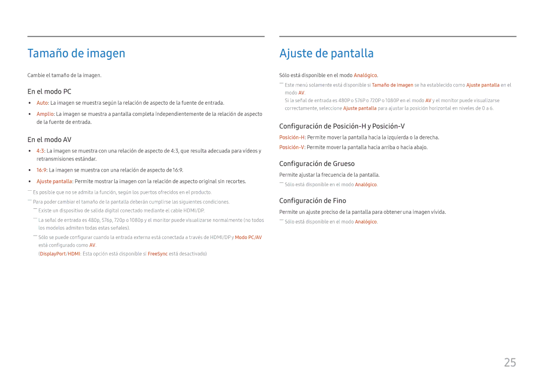 Samsung LC27H580FDUXEN manual Tamaño de imagen, Ajuste de pantalla 