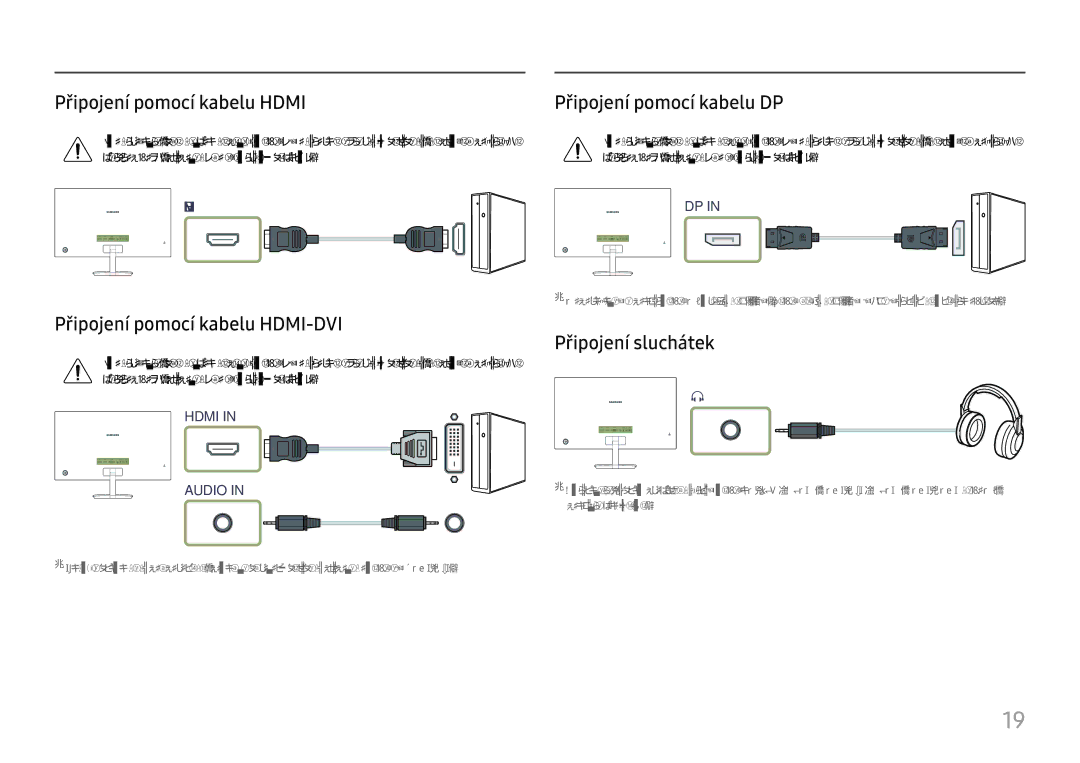 Samsung LC27H580FDUXEN manual Připojení pomocí kabelu Hdmi, Připojení pomocí kabelu HDMI-DVI, Připojení sluchátek 