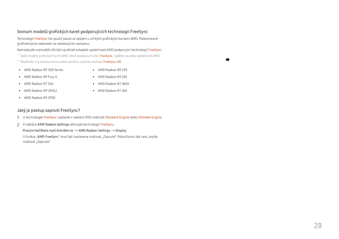 Samsung LC27H580FDUXEN manual Jaký je postup zapnutí FreeSync? 