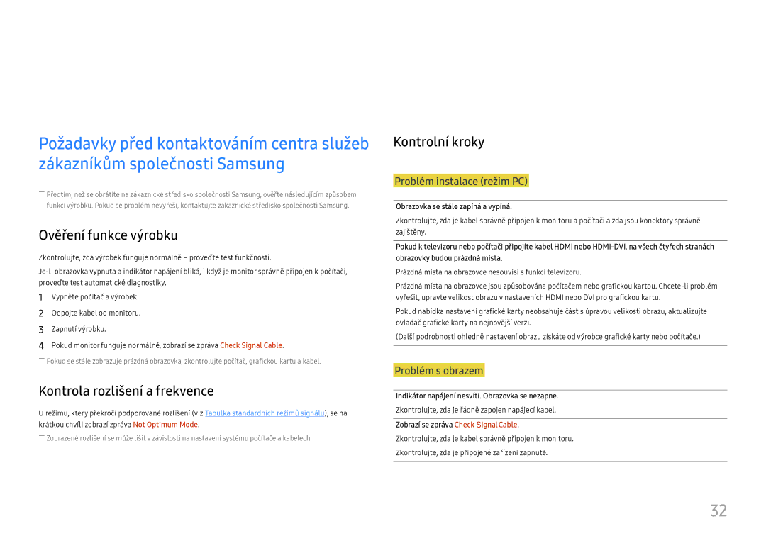 Samsung LC27H580FDUXEN manual Průvodce odstraňováním potíží, Ověření funkce výrobku, Kontrola rozlišení a frekvence 