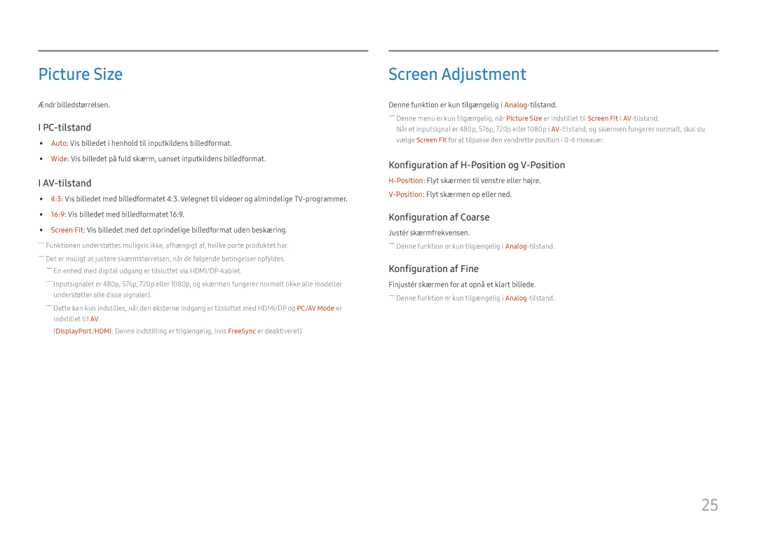 Samsung LC27H580FDUXEN manual Picture Size, Screen Adjustment 