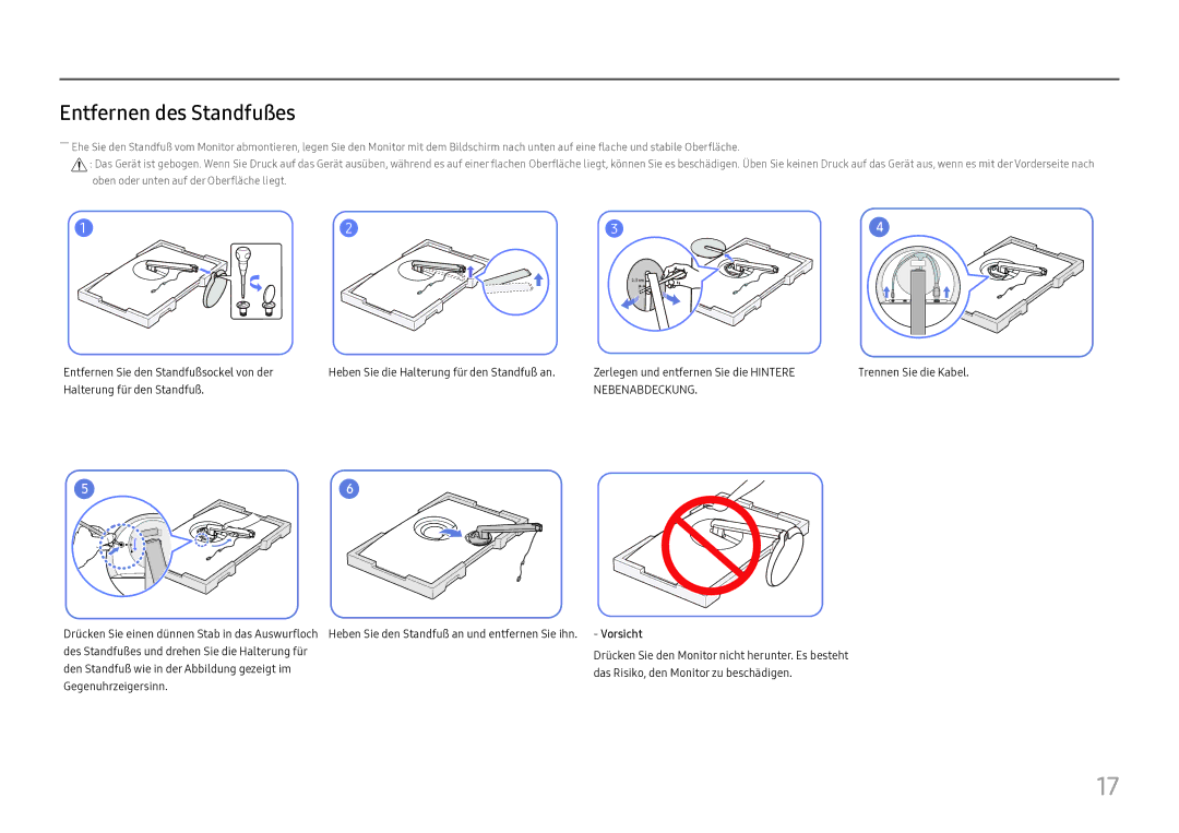 Samsung LC32H711QEUXEN, LC27H711QEUXEN manual Entfernen des Standfußes, Nebenabdeckung 