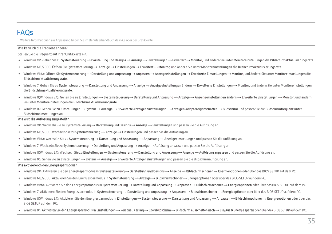 Samsung LC32H711QEUXEN, LC27H711QEUXEN FAQs, Wie kann ich die Frequenz ändern?, Wie aktiviere ich den Energiesparmodus? 