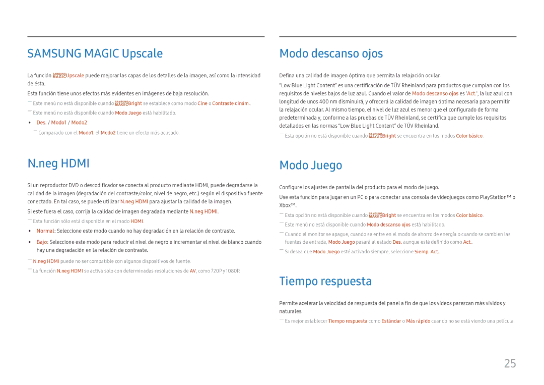 Samsung LC32H711QEUXEN, LC27H711QEUXEN Samsung Magic Upscale, Modo descanso ojos, Neg Hdmi, Modo Juego, Tiempo respuesta 