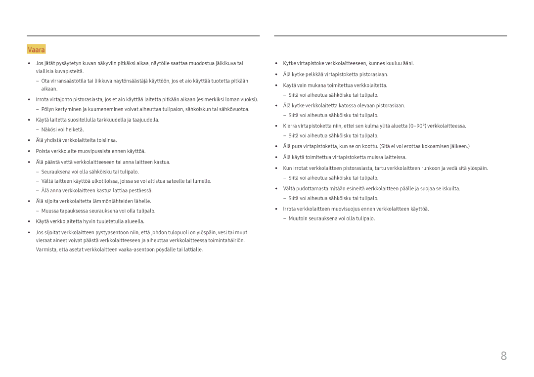 Samsung LC27H711QEUXEN, LC32H711QEUXEN manual Vaara 