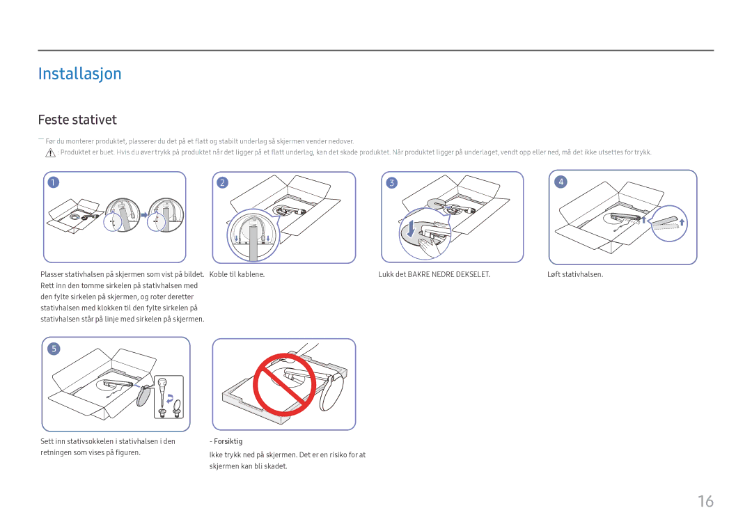 Samsung LC27H711QEUXEN, LC32H711QEUXEN manual Installasjon, Feste stativet 