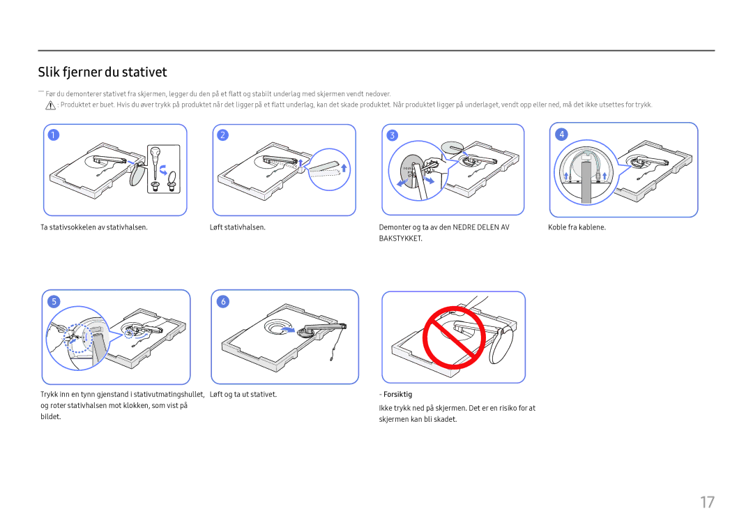 Samsung LC32H711QEUXEN, LC27H711QEUXEN manual Slik fjerner du stativet, Bakstykket 