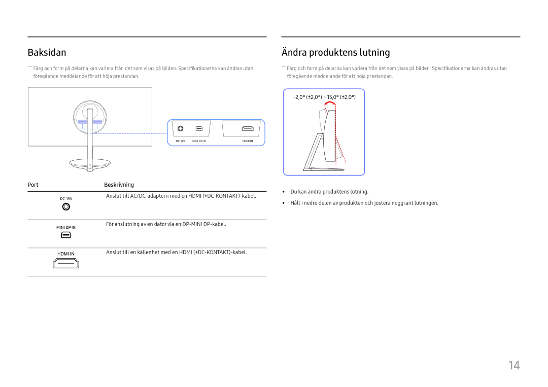 Samsung LC27H711QEUXEN, LC32H711QEUXEN manual Baksidan, Ändra produktens lutning 