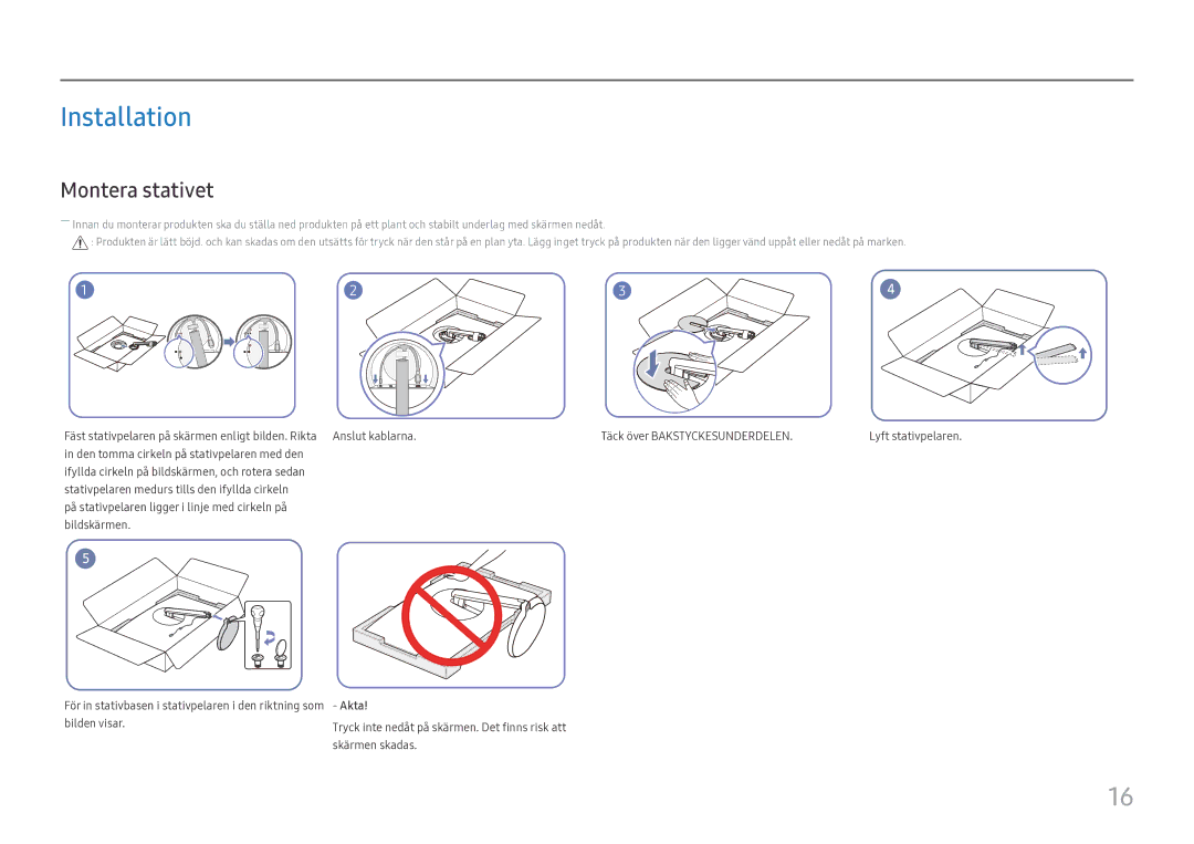 Samsung LC27H711QEUXEN, LC32H711QEUXEN manual Installation, Montera stativet 