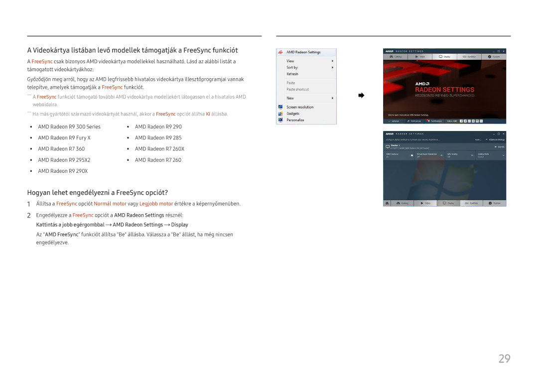 Samsung LC32H711QEUXEN, LC27H711QEUXEN manual Hogyan lehet engedélyezni a FreeSync opciót? 