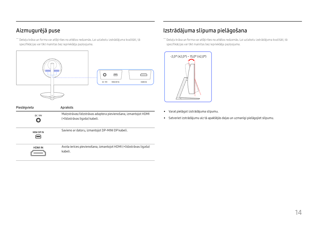 Samsung LC27H711QEUXEN manual Aizmugurējā puse, Izstrādājuma slīpuma pielāgošana 