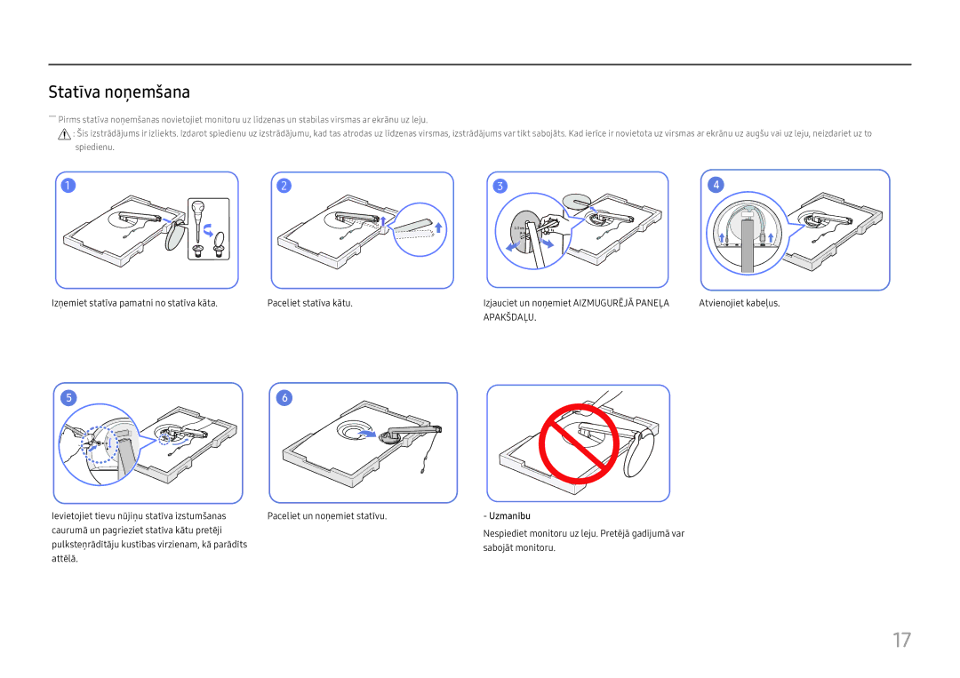 Samsung LC27H711QEUXEN manual Statīva noņemšana, Apakšdaļu 