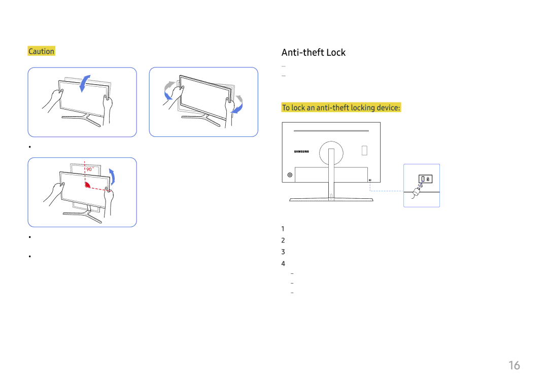 Samsung LC27H800FCUXEN, LC27H800FCIXCI manual Anti-theft Lock, To lock an anti-theft locking device 