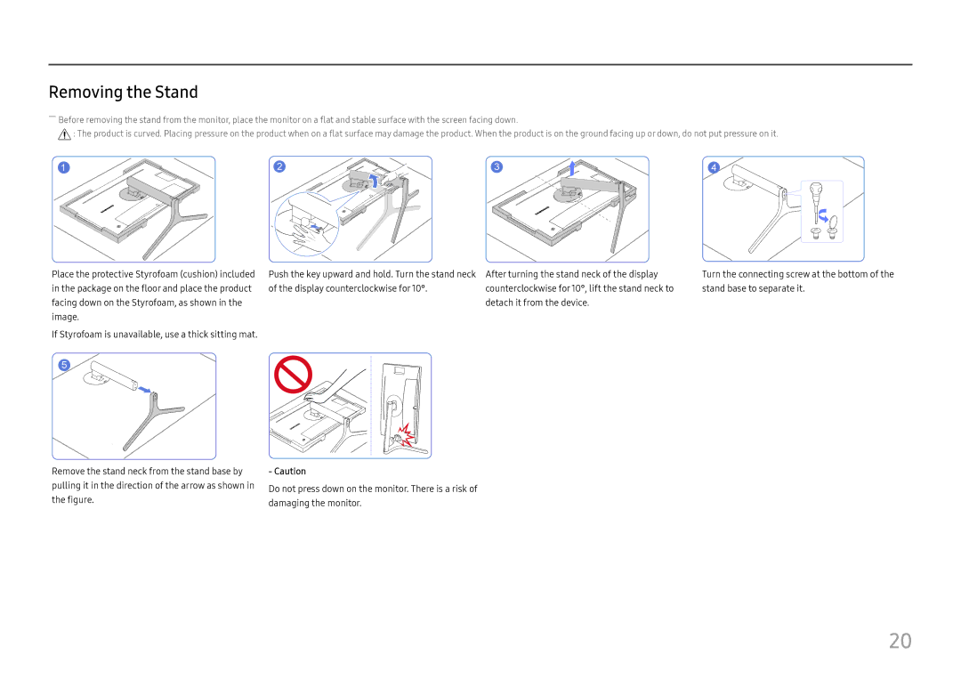 Samsung LC27H800FCUXEN, LC27H800FCIXCI manual Removing the Stand 