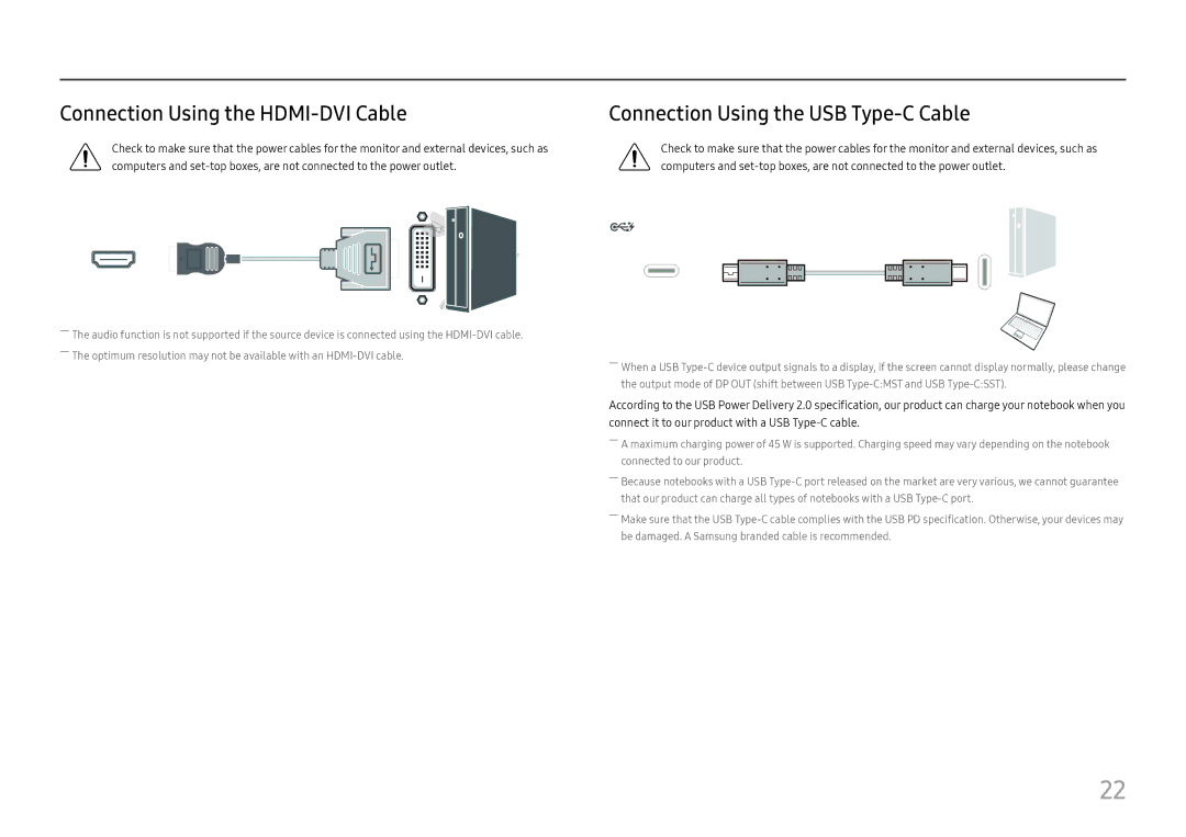 Samsung LC27H800FCUXEN, LC27H800FCIXCI manual Connection Using the HDMI-DVI Cable, Connection Using the USB Type-C Cable 