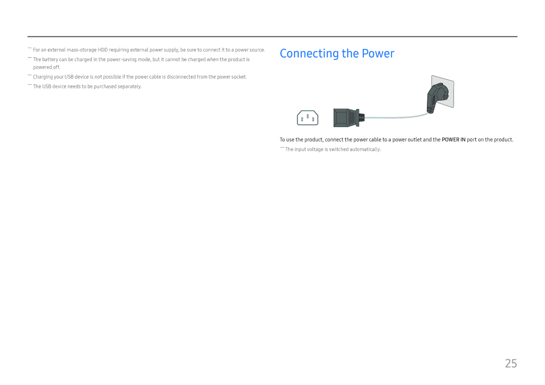 Samsung LC27H800FCIXCI, LC27H800FCUXEN manual Connecting the Power 