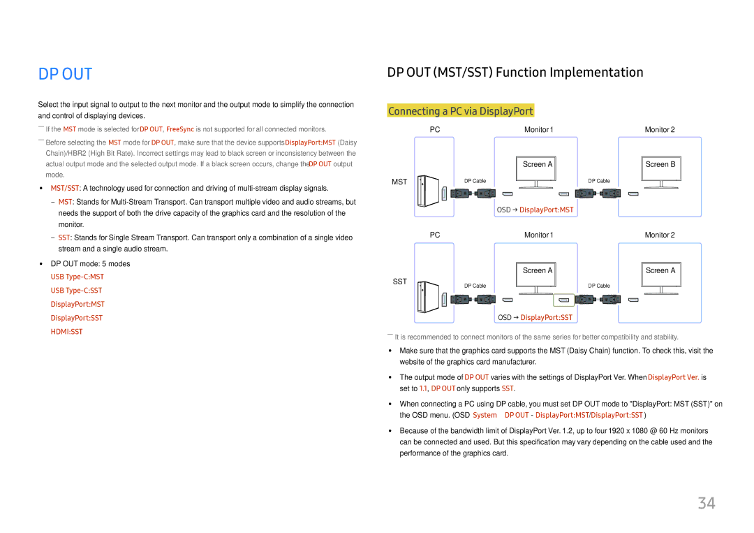 Samsung LC27H800FCUXEN, LC27H800FCIXCI manual Dp Out, DP OUT MST/SST Function Implementation 