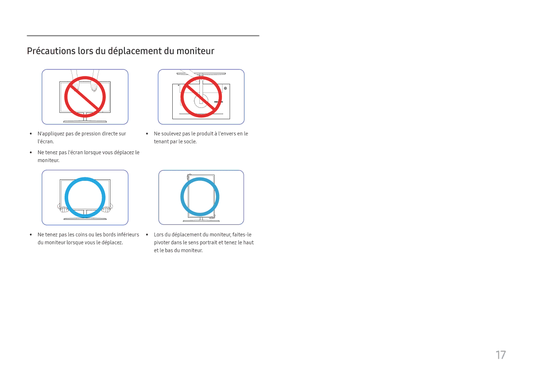 Samsung LC27H800FCUXEN manual Précautions lors du déplacement du moniteur 