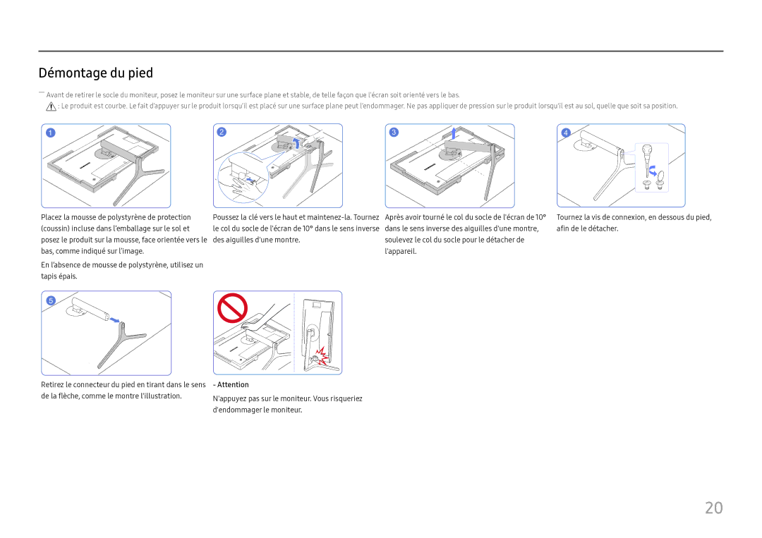 Samsung LC27H800FCUXEN manual Démontage du pied 