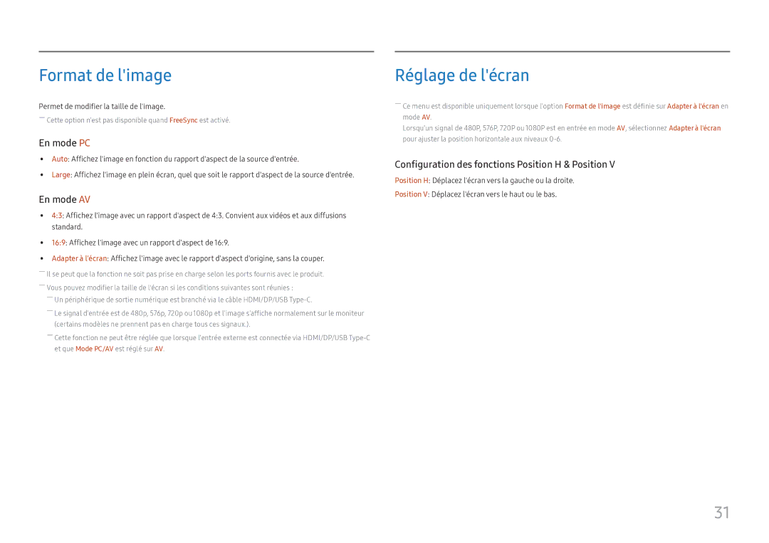 Samsung LC27H800FCUXEN manual Format de limage, Réglage de lécran 