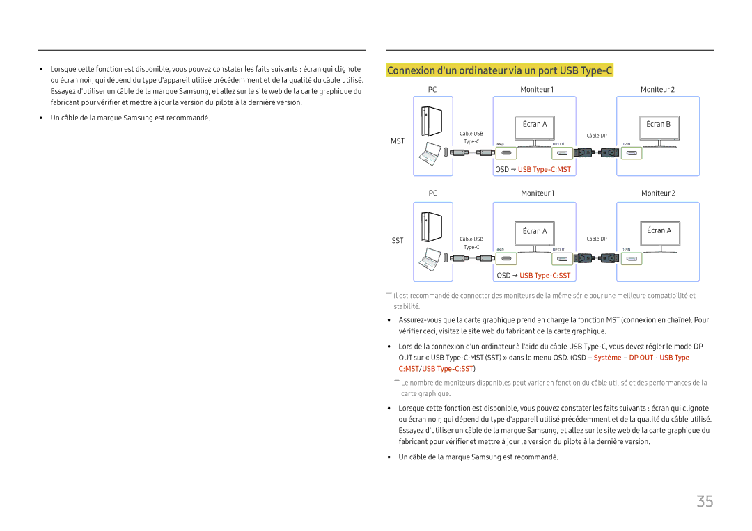 Samsung LC27H800FCUXEN manual Connexion dun ordinateur via un port USB Type-C 