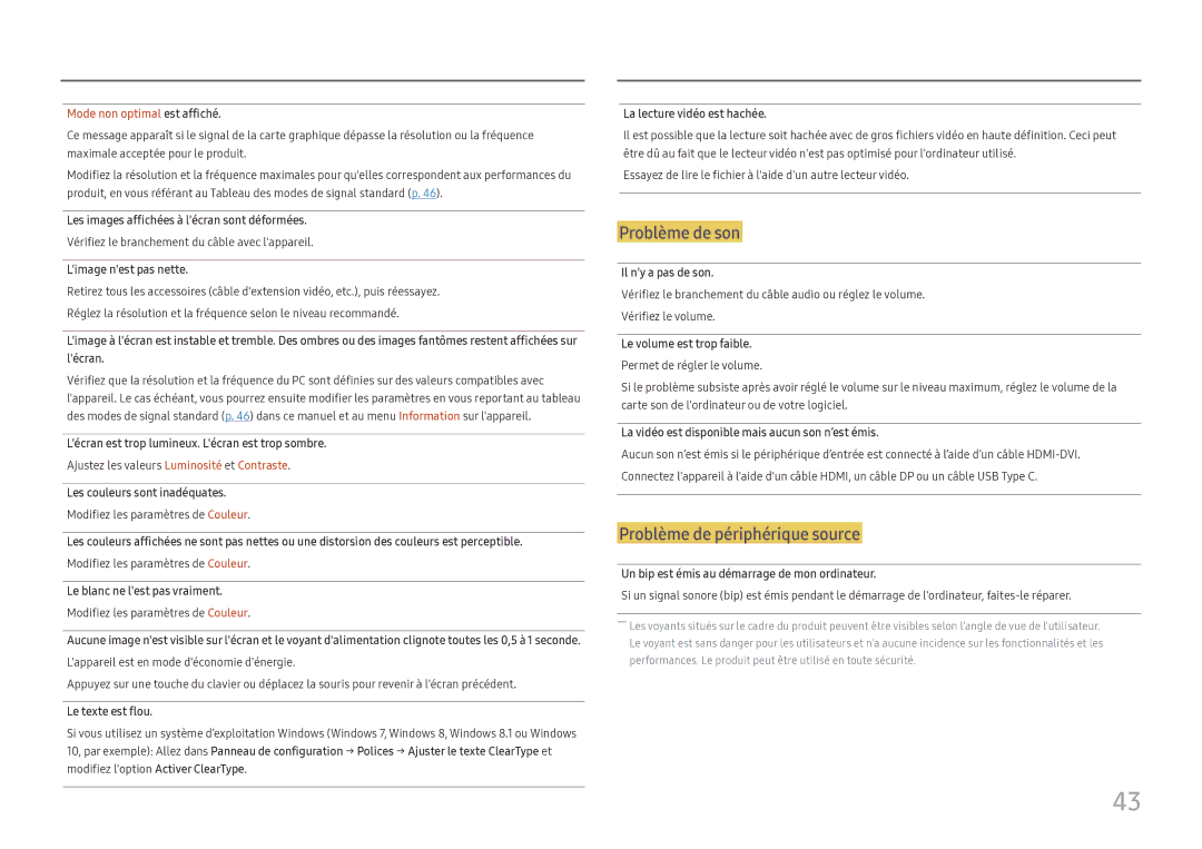 Samsung LC27H800FCUXEN manual Problème de son 