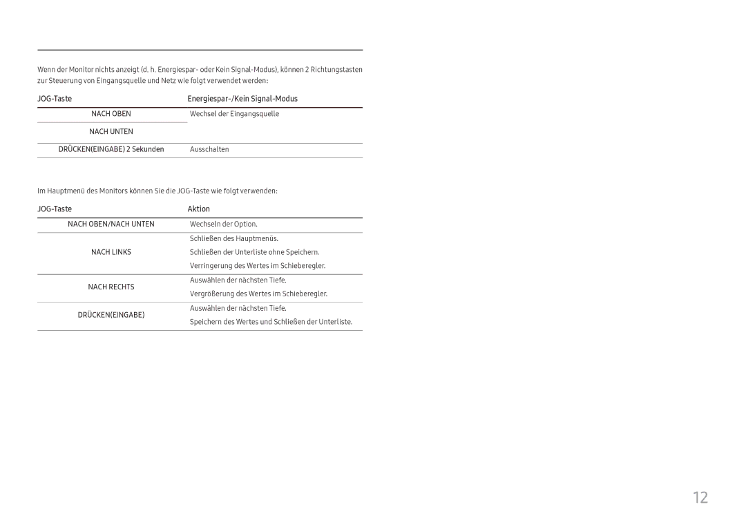 Samsung LC27H800FCUXEN manual JOG-Taste Energiespar-/Kein Signal-Modus 