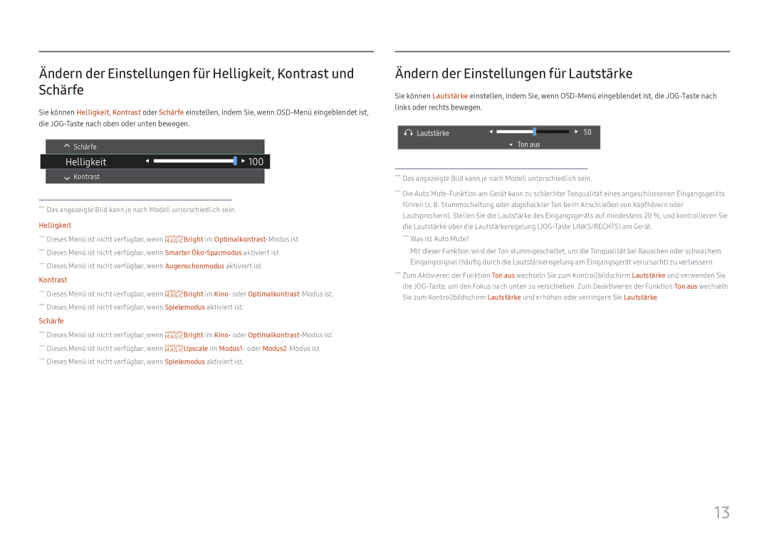 Samsung LC27H800FCUXEN manual Ändern der Einstellungen für Lautstärke, Lautstärke Ton aus 