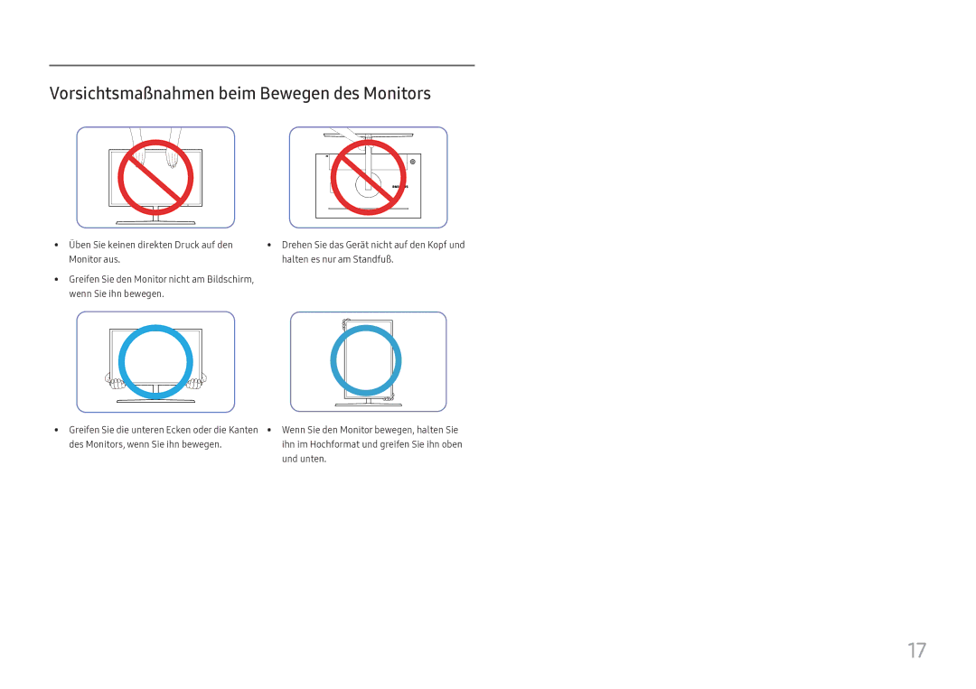 Samsung LC27H800FCUXEN manual Vorsichtsmaßnahmen beim Bewegen des Monitors 